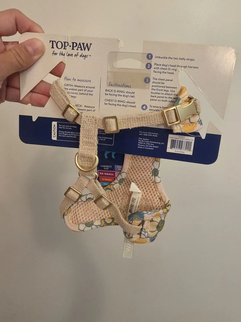Top Paw Yellow & Blue Floral Adjustable Dog Harness